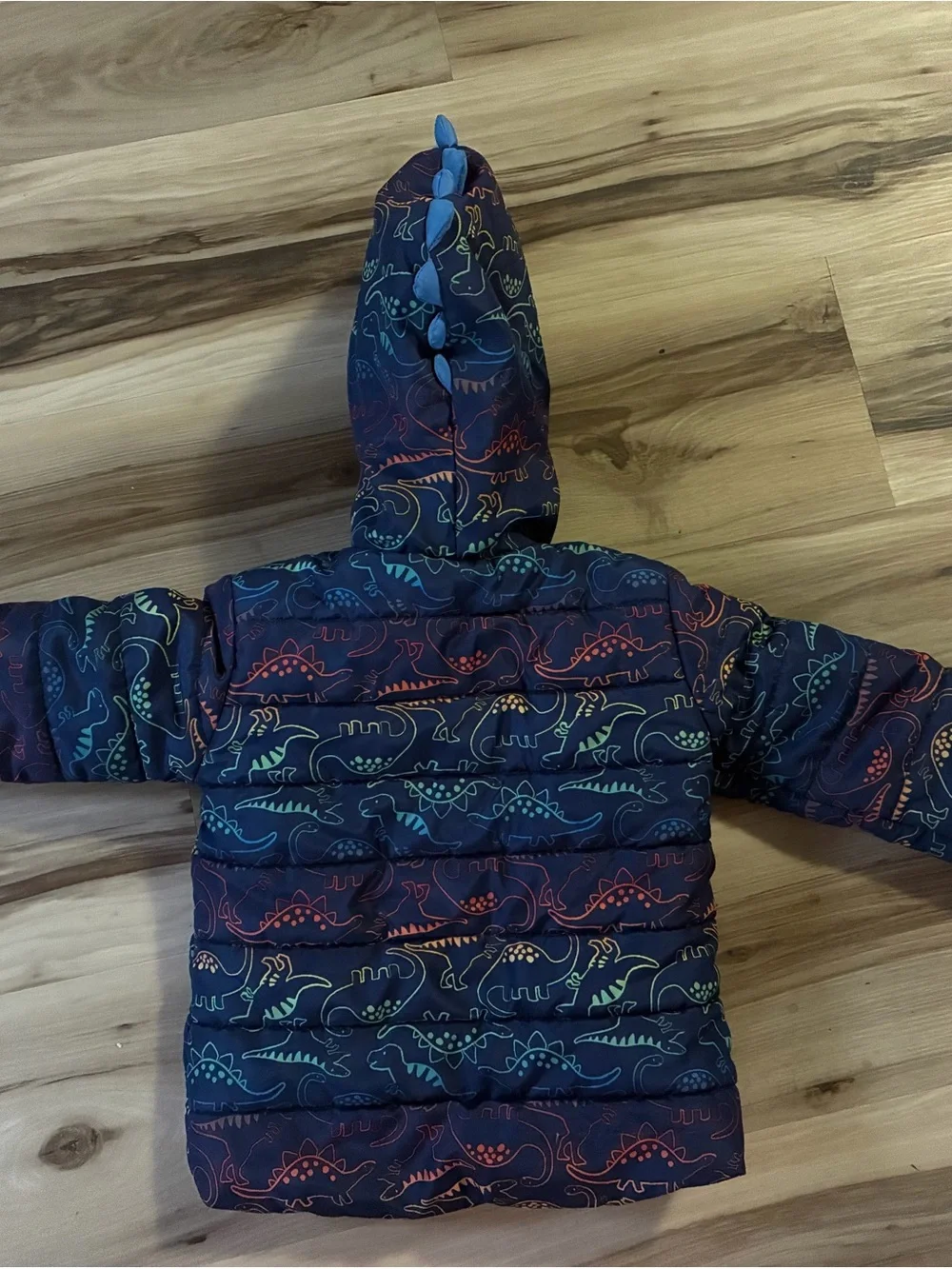Kids Navy Dinosaur Puffer Jacket with Hood